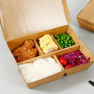 3 4 5 Fach-biologisch abbaubares Einweggeschirr Bento Paper Lunch Box Kraft 3MM