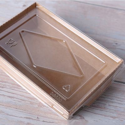 Kraftpapier-Tray Sushi Food Boxs 300gsm 500ml 600ml Wegwerfnahrungsmittelbehälter mit Deckeln