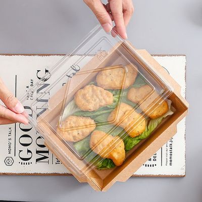 Kraftpapier-Tray Sushi Food Boxs 300gsm 500ml 600ml Wegwerfnahrungsmittelbehälter mit Deckeln