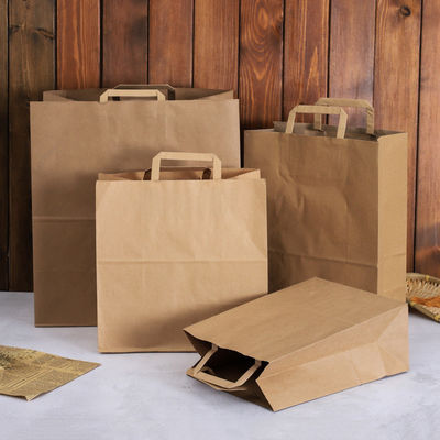 Einweggeschirr-Brown-Papiertüten 250gsm 300gsm biologisch abbaubare mit Griffen