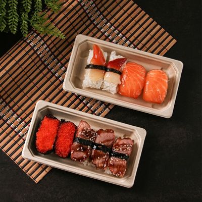 Schnellimbiss-biologisch abbaubare Bagassen-Geschirr-Sushi Tray With Pet Lid des Essgeschirr-11g