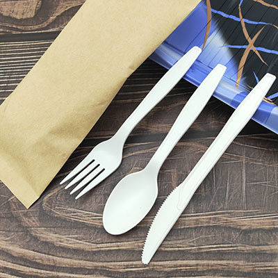 wickelte biologisch abbaubares Geschirr der Maisstärke-6inch einzeln Wegwerftischbesteck-Satz ein