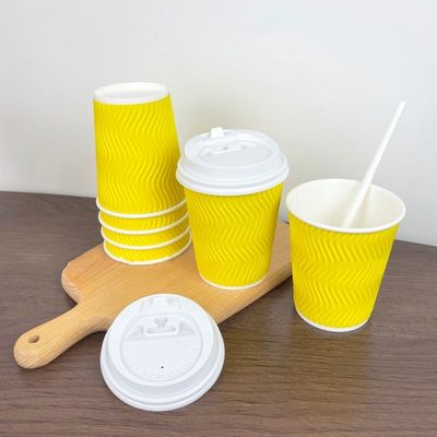 Wegwerfpapierschalen 4oz 120ml 8oz 250ml färben Kaffeetassen mit Deckel-Kräuselungs-Wand gelb