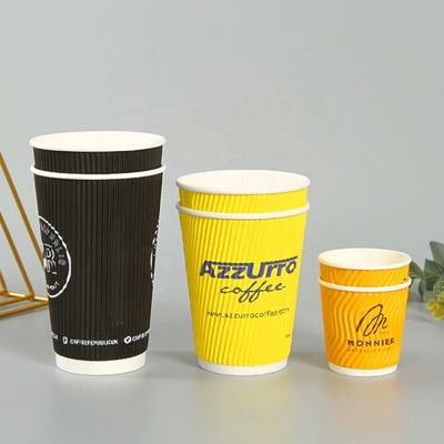 Wegwerfpapierschalen 4oz 120ml 8oz 250ml färben Kaffeetassen mit Deckel-Kräuselungs-Wand gelb