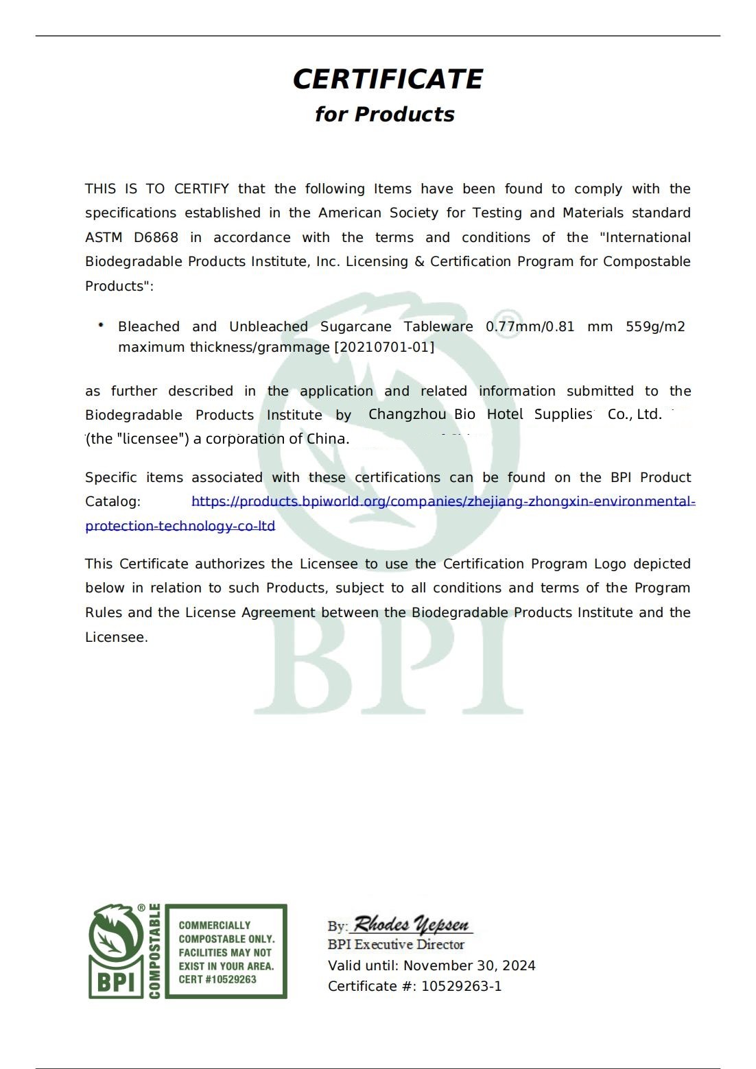 CHINA Changzhou Bio Hotel Supplies Co., Ltd. Zertifizierungen